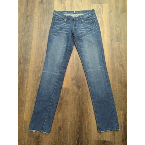 7 For All Mankind Denim - 7 For All Mankind Dojo Jeans 28x34 Blue Medium Wash Straight Skinny Chain Sequin